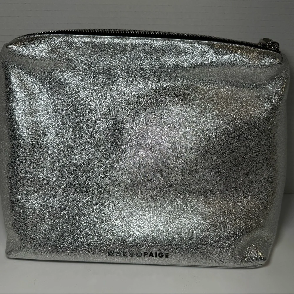 Margo Paige metallic silver make up bag